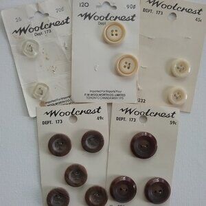 Vintage Woolcrest Carded Buttons - Lot of 14 Brown, Beige, White Mid Century